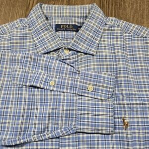 POLO RALPH LAUREN Mens Shirt XL Blue Plaid Button-Down Pony Preppy Academia